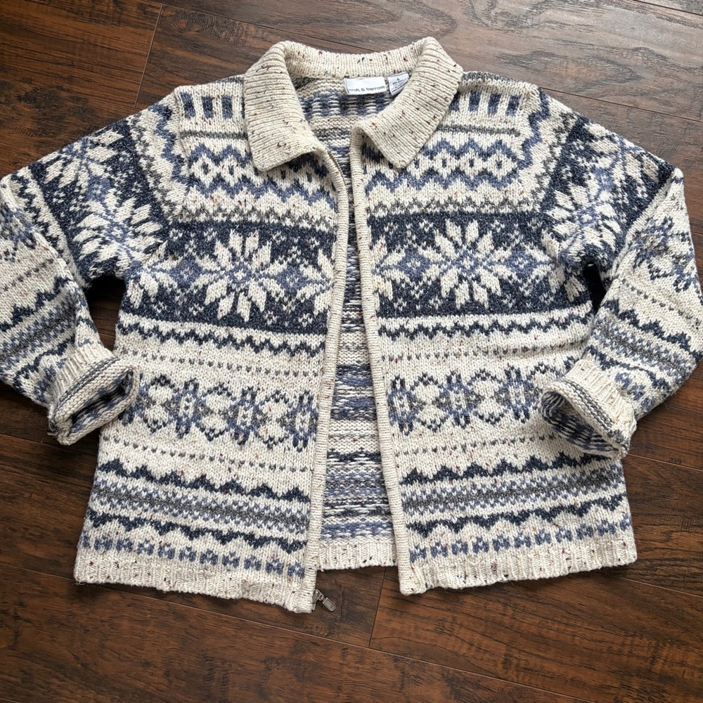 Nordic Fair Isle Cotton Wool Blend Snowflake Cardigan Sweater